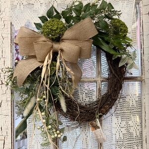 New Handmade Rustic Green and Brown Holiday Wreath